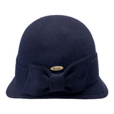 Bronte winter Cloche hat with bow - Sophia - Navy blue