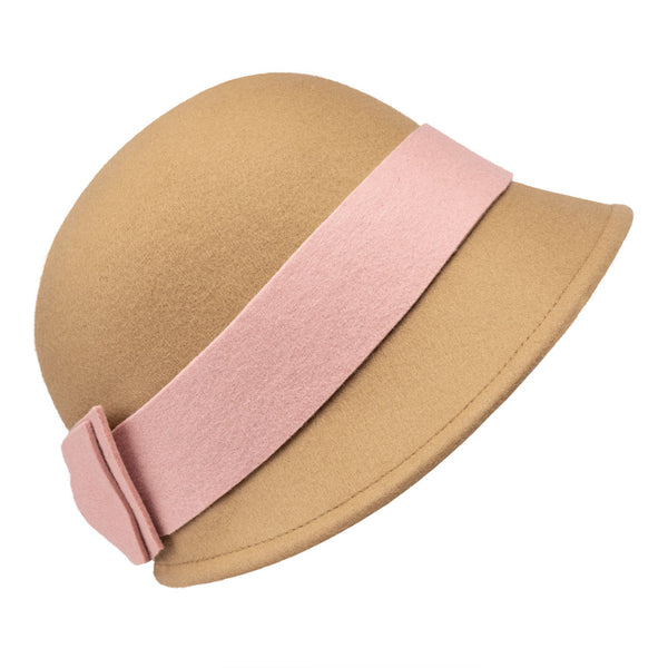 Cloche hat - Sophia - camel /pink