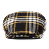 Bronte-Tommy-flat cap with long peak, in black/yellwo and white fabric