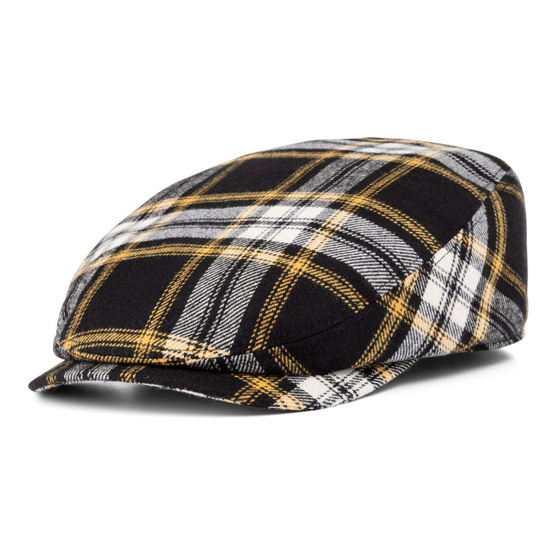 Bronte long peaked unisex cap Tommy in black&yellow/white winter fabric