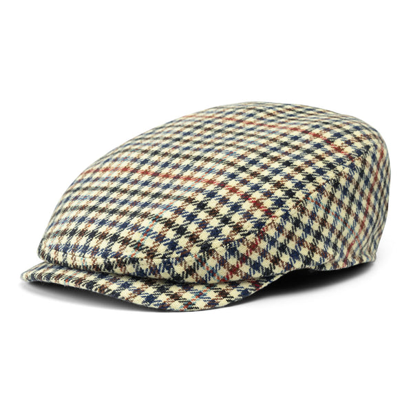 Bronte-Tommy flat cap in preppy check fabric with blue brown and beige