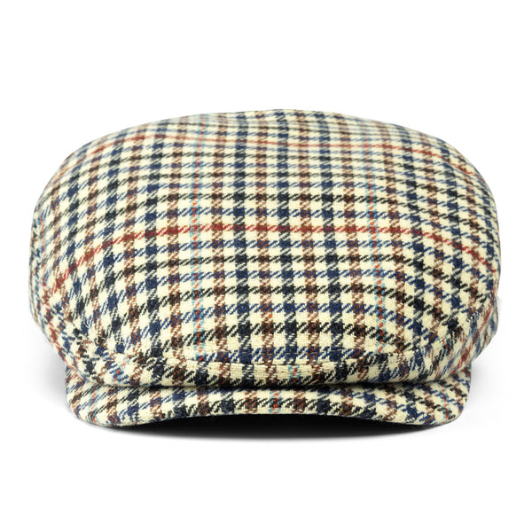 Bronte-Tommy flat cap in preppy check fabric with blue brown and beige