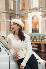 Bronte-Claar-winter wool beret in ivory with ivory veil