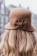 Catharina wool felt cloche hat with large brim and felt trim, backside