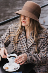 Catharina, winter cloche hat by Bronte, in camel brown wool felt