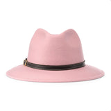 Bronte-fedora hat for women in pink, with leather trimming and buckle