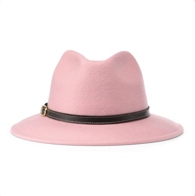 Bronte-fedora hat for women in pink, with leather trimming and buckle