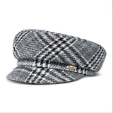 Ella, Bronte cap for women, winter fabric in blue and black, packable cap with volume