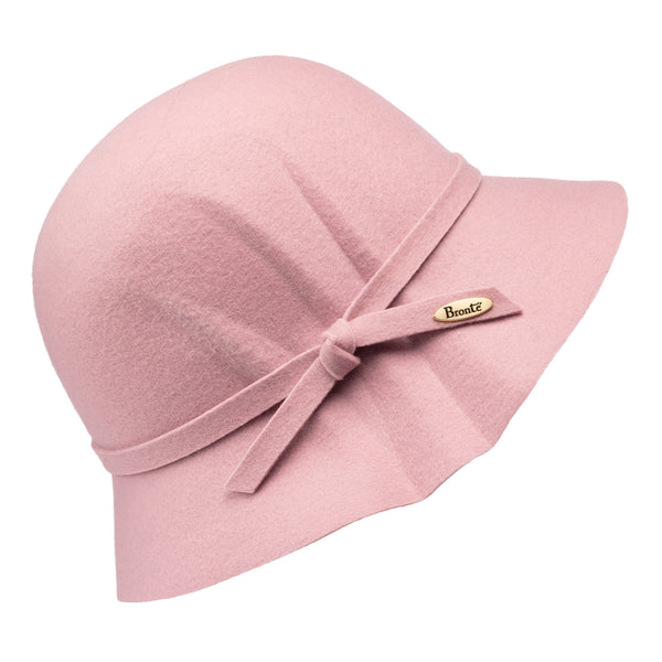 Merrisene Cloche Hat Womens 100 Percent Wool Pink Vintage Lattice Trim Band Felt Judy - charming pink wool felt cloche hat for women – Bronteshop main image 3