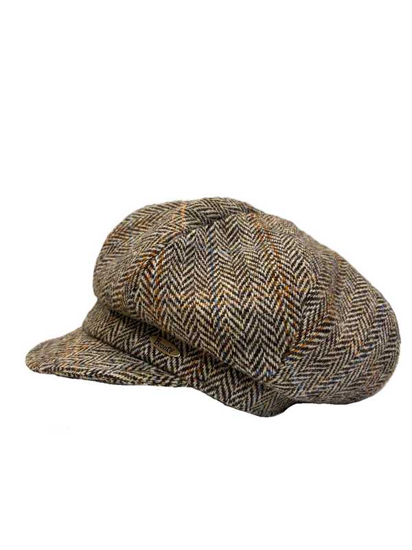 Romee-women's bakery cap in camel/brown Harris Tweed