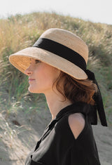 Bronte hat Martha-airy raffia straw hat with black scarf decoration