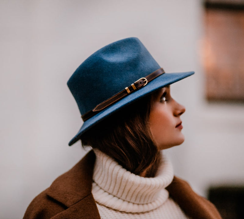 Bronte-Fedora hat - Cleo - Navy blue-leather belt