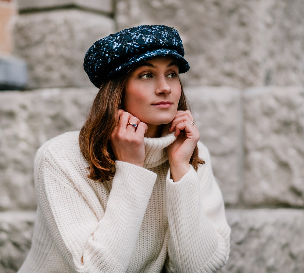 【SCHA】WOOL CAP WITH RIBBON 23S-0820 Boucle Wool Cloche Hat With Bow Accent - Shihreen