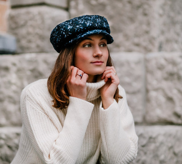 Bronte winter Cap for women- Ella - wool - black/white