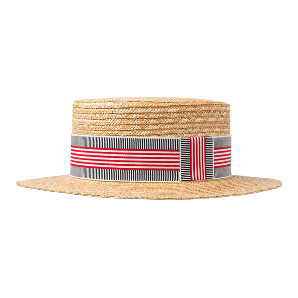 Bronte-Boater straw hat - Emile - white/red/black ribbon