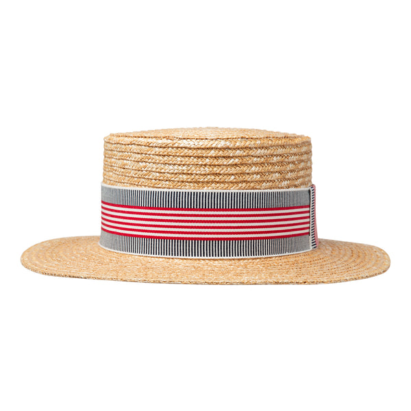 Bronte-Boater straw hat - Emile - white/red/black ribbon