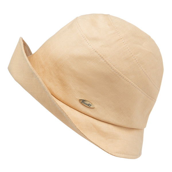 Bronte -Linen Cloche hat -  Paula - sand tone-packable