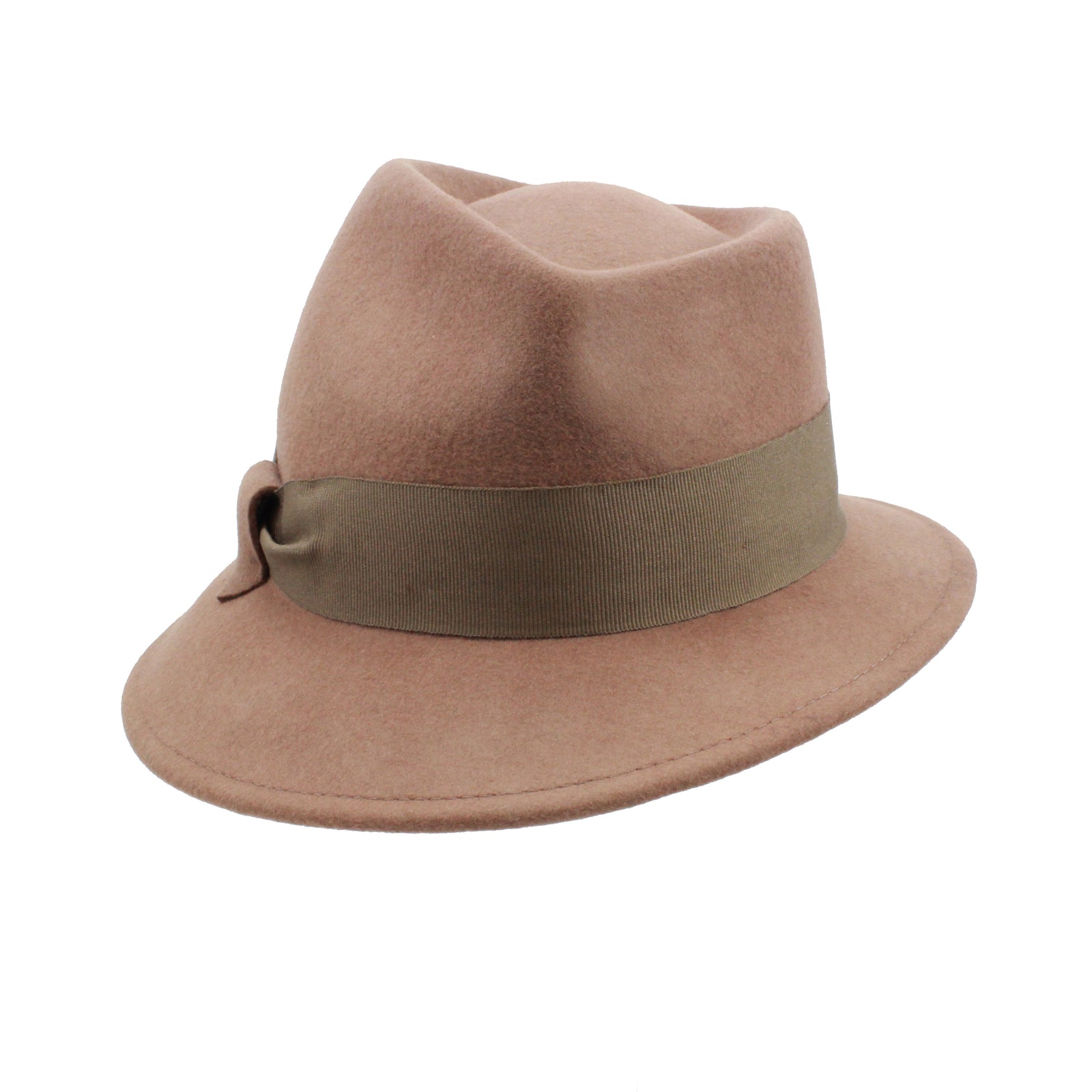 Women’s Camel 100% Felt Wool Cap Dark Camel Side Rolled Brim Telescope Felt Plain Hats-W0140A  main image 4