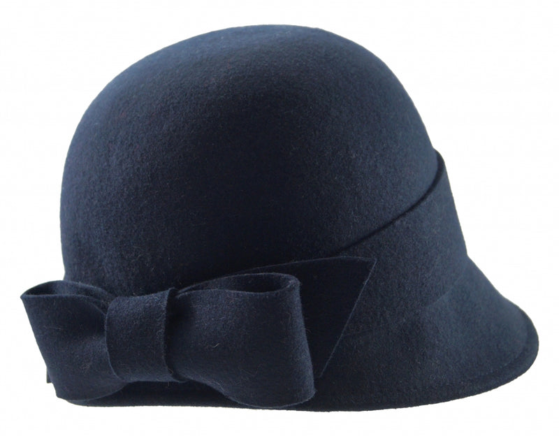 Bronte winter Cloche hat with bow - Sophia - Navy blue