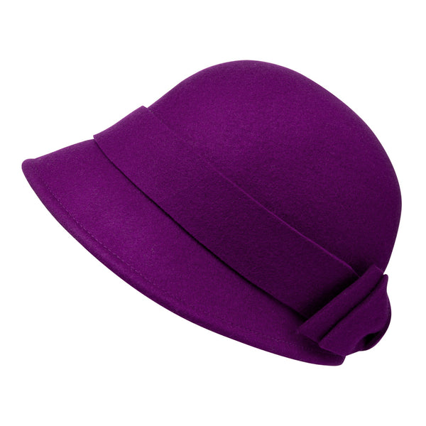Bronte-winter Cloche hat with bow - Sophia - purple