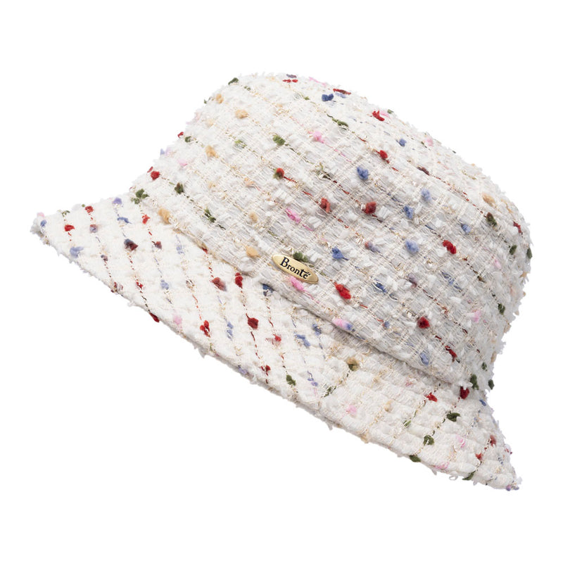 Bronte-Matt-bucket hat for women, in white Linton Tweed