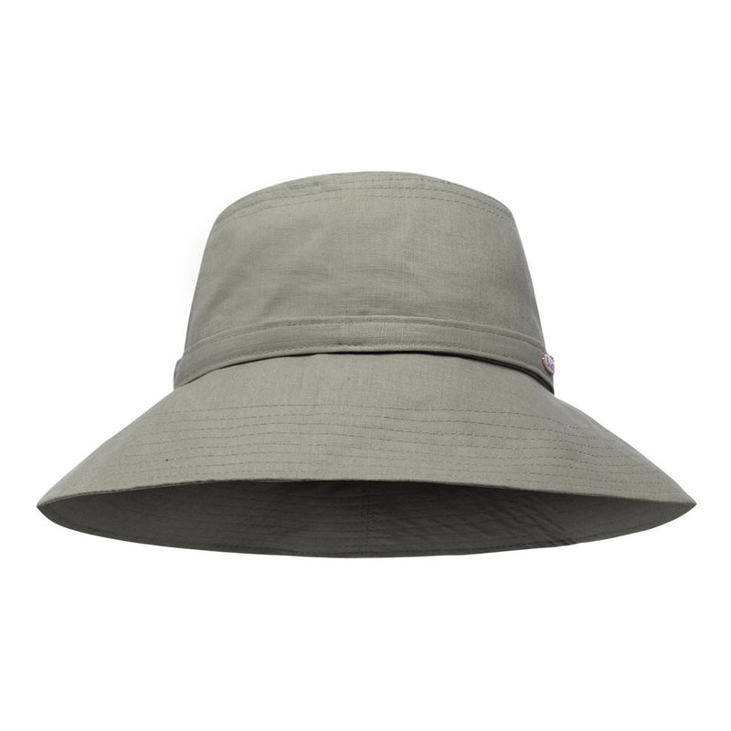 Bronte-Packable-sun-hat-Katin -in olive-green-linen