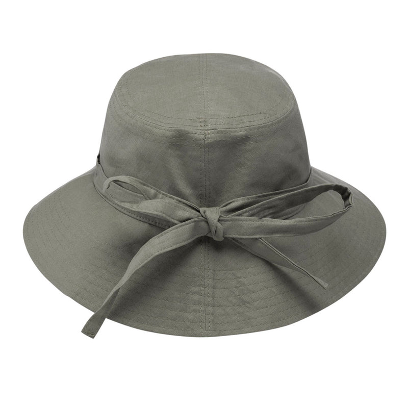 Karin-rollable sun hat with scarf, in green linen – Bronteshop
