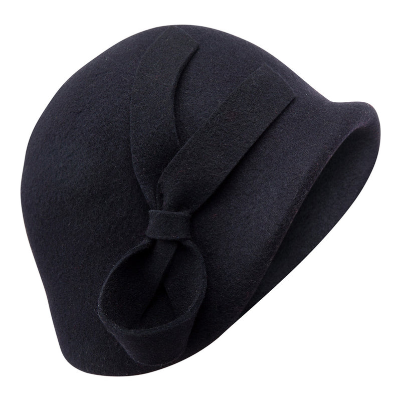 Bronte- wool felt Cloche hat- Belle - navy, trimmed with felt bow