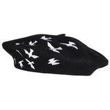 Bronte-wool Beret - Birdy - black with white embroidery