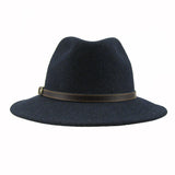 Bronte wool felt Fedora hat - Cleo - Navy blue-with leather belt