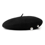 Bronte-winter-wool-Beret - Donna - black with broch &amp; pearls