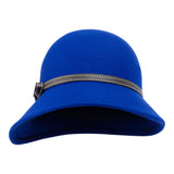 Bronte-CBronte-round Cloche hat for women in wool felt- Kim- royal blue with leather belt