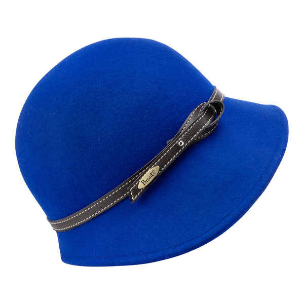 Bronte-round Cloche hat for women in wool felt- Kim- royal blue with leather belt