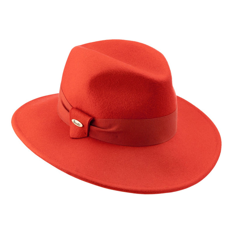 Lauren-orange wool felt fedora hat, ribbon trimming – Bronteshop