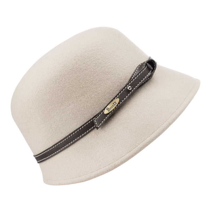 Bronte wool felt cloche hat - Lizzy - beige ivory, with leather belt