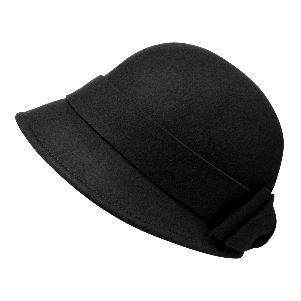 Sophia Black Wool Felt Cloche Hat with Felt Bow – Bronteshop display picture 3