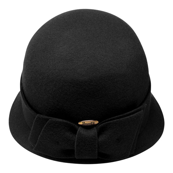 Sophia Black Wool Felt Cloche Hat with Felt Bow – Bronteshop display picture 1