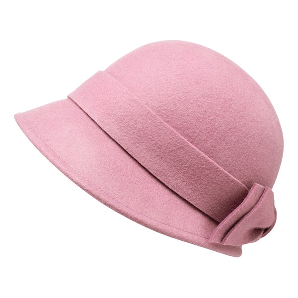 Bronte winter Cloche hat- Sophia - pastel pink with bow