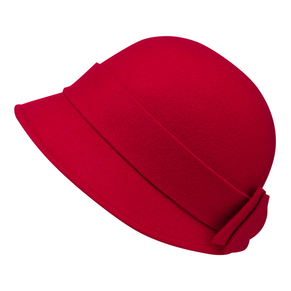 Bronte- winter Cloche hat - Sophia - red, with felt bow
