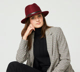 Bronte- Fedora wool felt hat - Cleo - in Burgundy red with leather belt trimming