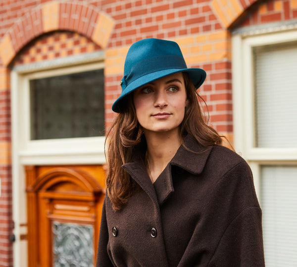Bronte wool felt Trilby hat for women in greta garbo look - Jade - teal