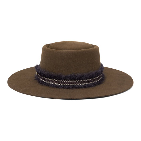 Ceylan cork brown wool felt boater hat Bronteshop
