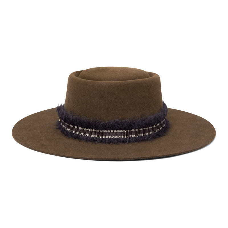 Bronte-Ceylan wool felt boater hat with straight brim, cork brown
