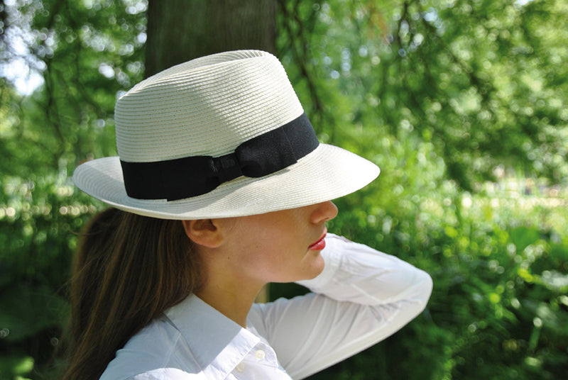 Fedora hat - Josephine - ivory - black ribbon - Travel hat