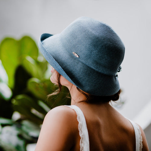 Bronte- summer straw Cloche hat - Zoey -SPF50-rollable-OSFA- blue